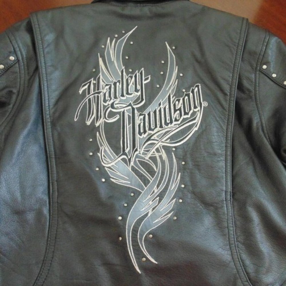 Women's Harley Davidson Black Leather Jacket "Black Star Lake" Size 1W - Picture 2 of 8